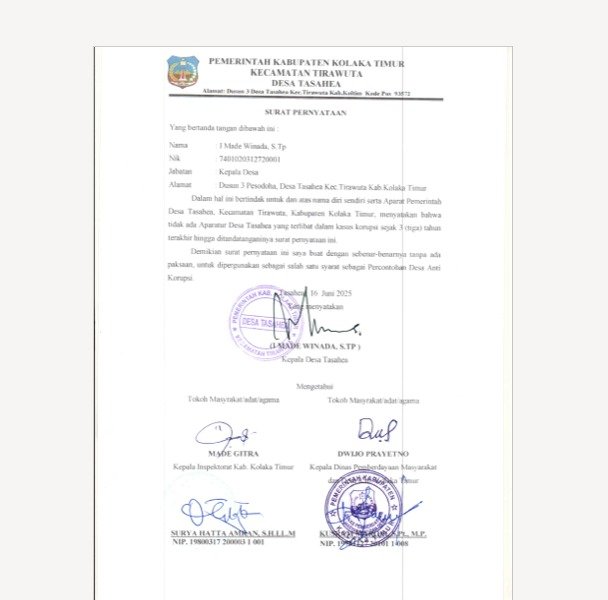 Kepala Desa Tasahea Tegaskan Tidak Ada Aparatur Desa Terlibat Kasus Korupsi Selama Tiga Tahun Terakhir